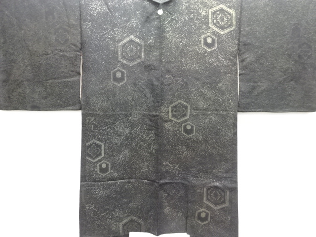 大正ロマン　霞に花亀甲模様織り出し一つ紋長羽織